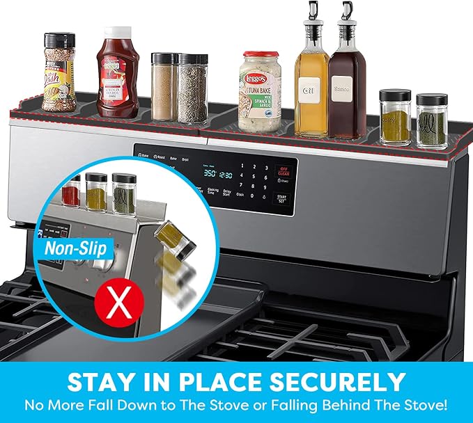 30 Inch Magnetic Spice Rack Above Stove - Silicone Shelf Organizer Suctioned to Back of Stove for Storage - Dark Grey - Image 6
