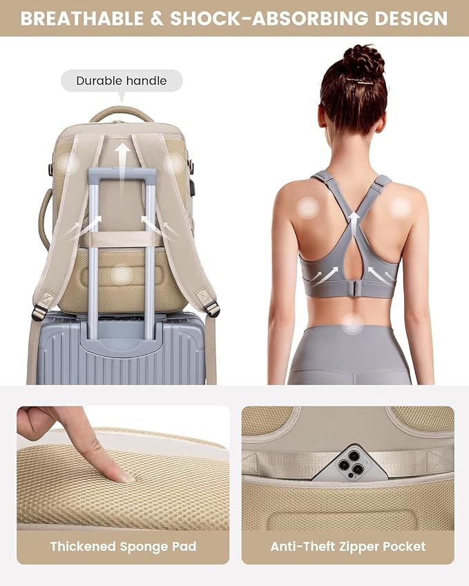 LOVEVOOK Large Travel Backpack for Women, TSA Carry on Backpack for Airplanes, 40L Personal Item Travel Bag for Women fits 17" Laptop,Waterproof Carry on Bag Airplane Approved with 3 Packing Cubes - Image 5