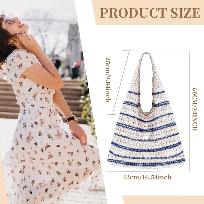 Sightor Crochet Tote Bag, Mesh Beach Bag Knit Summer Hobo Bag for Women | Beach Tote bag Vacation Outfits Aesthetic Boho Bag - Image 2