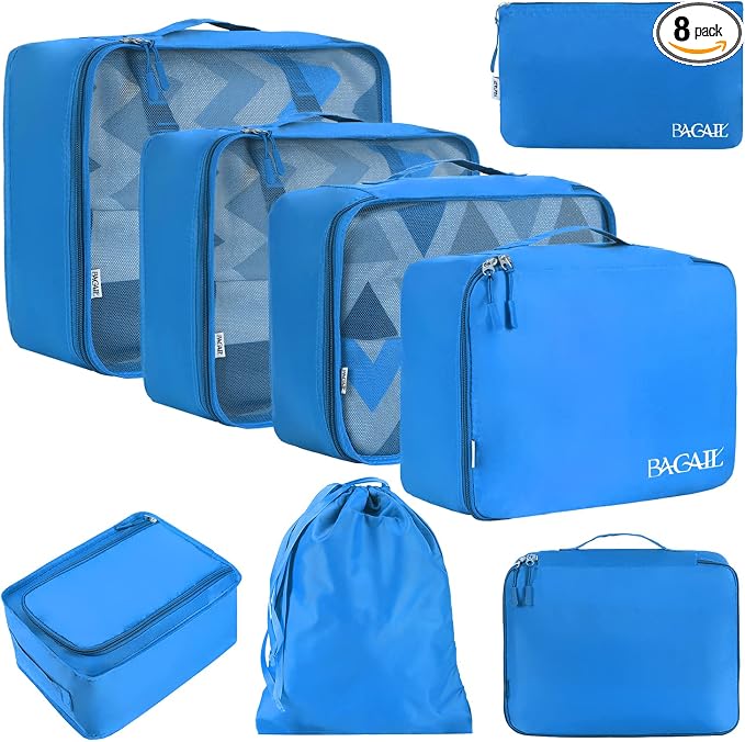 BAGAIL 8 Set Packing Cubes Luggage Packing Organizers for Travel Accessories-Light Blue by BAGAIL