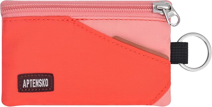 RFID Blocking Travel Wallet with Adjustable Lanyard, Small Nylon Zipper Pouch and Badge Holder for ID, Credit Cards, Cash, Keys, Commuters (BlazingOrange+CoralBlush) by APTENSKO