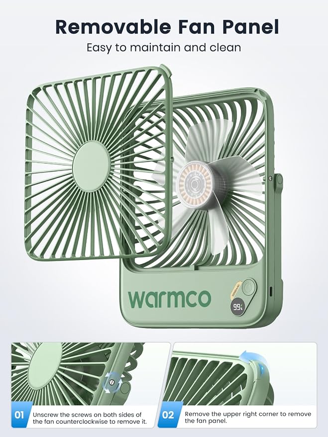 Warmco D3 Portable Travel Fan 10000mAh, Ultra-Slim, 24H Runtime | Quiet 7-Inch Rechargeable Desk Fan, Digital Display For Camping, Office, Bedroom & Cruise - Image 7
