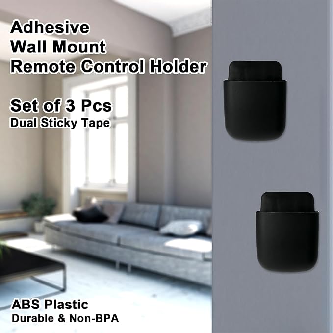 3 Pcs Remote Control Holder, Wall Mount Pen Holder Hole-Free Self Adhesive Phone Charging Organizer Pencil Storage Containers for Home Office School Supply Orgaizer ​(Black - Image 7