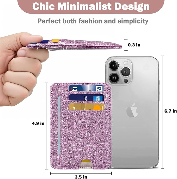HOTCOOL Card Holder Wallet Front Pocket Minimalist Travel Cute Funny Thin Leather With RFID Blocking Small Credit Card Holder Wallet for Men & Women Girls Organizer Gifts, Glitter Purple - Image 4
