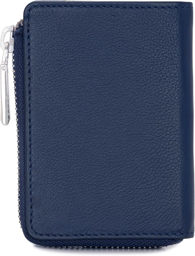 HORNBULL Steve RFID Blocking Leather Wallet for Men | Vertical Credit Debit Card Holder, Zip Around Wallet (Navy) - Image 3