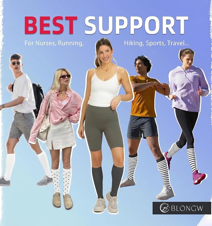Compression Socks for Women & Men Circulation (4 Pairs) 15-20 mmHg is Best Support for Nurses Running Hiking Travel - Image 2