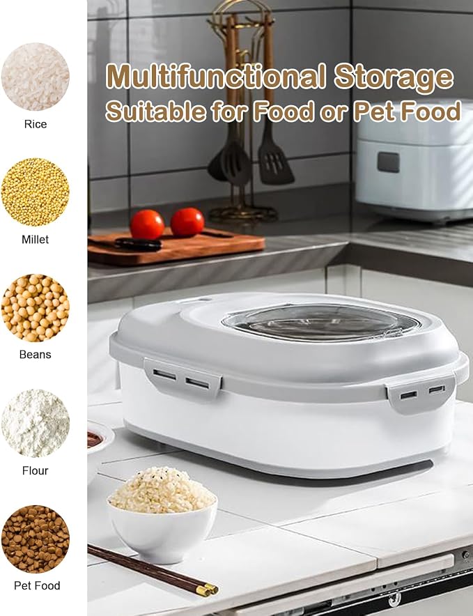 20-50 Lbs Airtight Food Storage Container Wheels,Collapsible Rice Container | Flour Storage Container with Double Airtight Seal,Rice Storage Container with Magnetic Lid,Keep Fresh for Pet Food,Rice,Flour - Image 6
