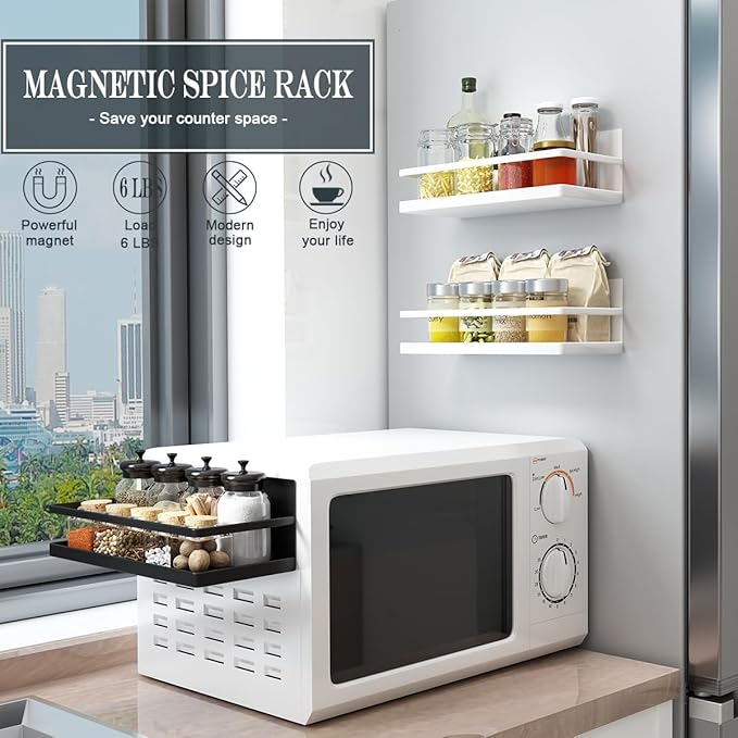 Magnetic Spice Rack Organizer Single Tier Refrigerator Spice Storage Shelf, Easy to Install The Side of The Refrigerator Can Hold spices, Jar of Olive Oil (White, 2 PACK) - Image 5