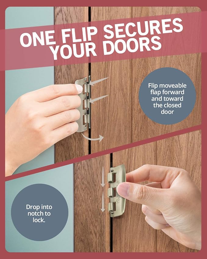 Jack N’ Drill Flip Action Door Lock (6 Pack)- Reversible Privacy Door Locks with Anti Lockout Screw for Child Proofing and Home Defense, Easy to Install and Durable Lock for Interior Swing-in Doors - Image 5