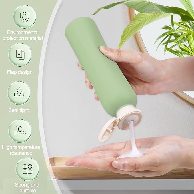 3Pcs 8.8oz Flip Top Squeeze Bottles,Reusable and Refillable Leak Proof Travel Bottles,For Lotions,Facial Creams,Shampoos,Hair Conditioner (Green) - Image 4