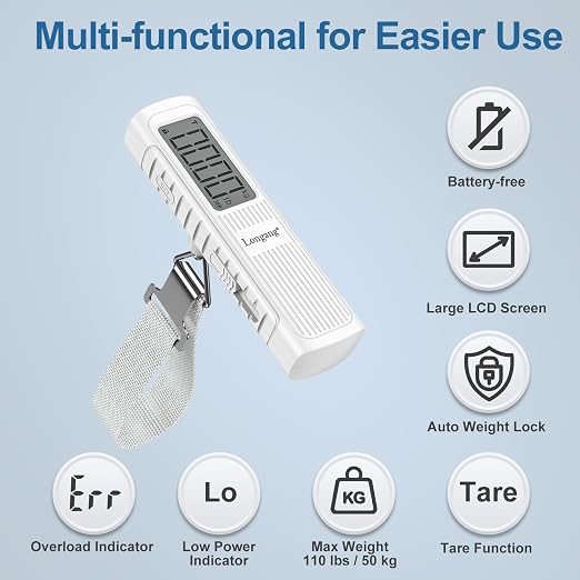 Battery-Free Digital Luggage Scale, 110lbs/50kg Portable Handheld Hanging Scale for Luggages, Suitcases, Backpacks & Bags, Easy Weighing for Travel, No Need Batteries (White) - Image 4
