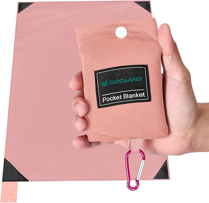 Odoland Sandproof Beach Blanket, Waterproof Portable Mat with Carry Pouch | 63“x43” Quick Drying & Foldable Lightweight Sand Free Beach Mat Tarp for Hiking, Camping, Travel, Pink by Odoland