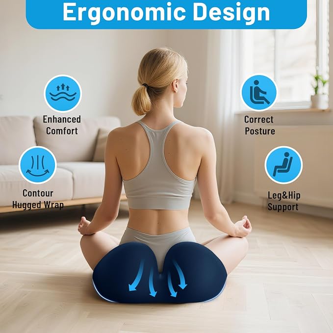 Memory Foam Seat Cushion, Ergonomic Office Chair Cushion for Long Sitting | Curved Tailbone Support Cushion for Car, Desk Chair and Wheelchair, Coccyx Comfort Pad with Breathable Cover, X-Large, Blue - Image 6