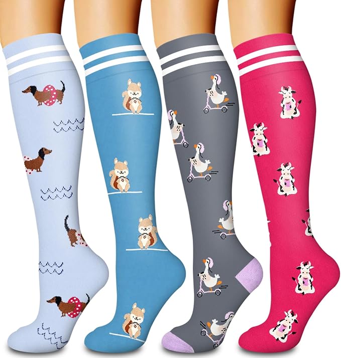 4 Pairs Compression Socks for Women and Men-Circulation Best Support Socks for Running,Athletic,Cycling by Bluemaple