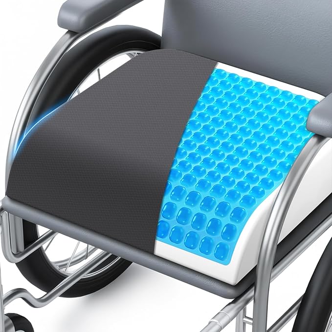 Wheelchair Seat Cushion - Cooling Gel & Memory Foam Office Chair Cushion with Non-Slip Bottom & Washable Cover, Ergonomic Car Seat Pillow for Sciatica, Tailbone, Back Comfort (Grey) by Unknown