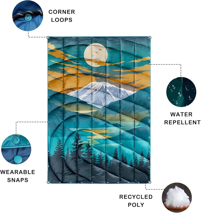 Puffy Camping Blanket,Large Camp Blanket Outdoor Camping Quilt Waterproof | Lightweight Printed Warm Packable Down Alternative Blanket for Camping,Traveling, Stadium, Hiking, Picnics - Image 4