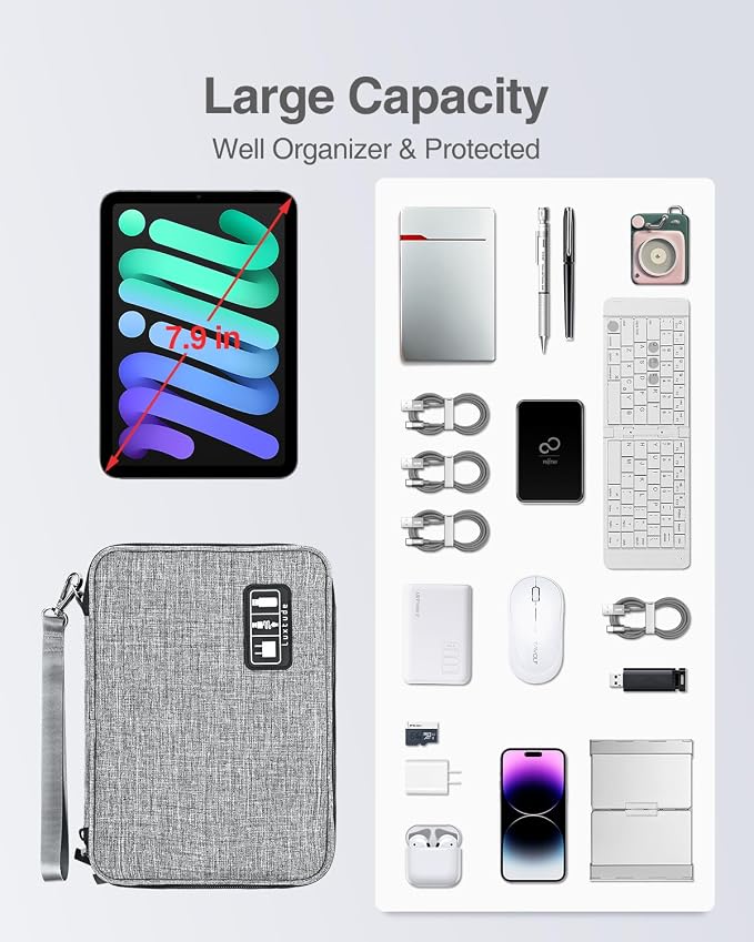 Double Layer Cord Organizer Bag, Portable Cable Storage Case, Flat Electronic Organizer Travel Case, Portable Tech Bag for Cable/Cord Storage/iPad (up to 7.9")/Wall Charger/Electronics - Image 3