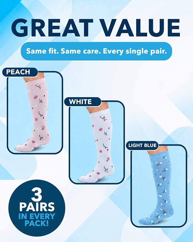 Doctor's Select® Bamboo Viscose Light Compression Socks for Women & Men - 3 Pairs, 8-15 mmHg Compression Socks, Knee High - Image 5