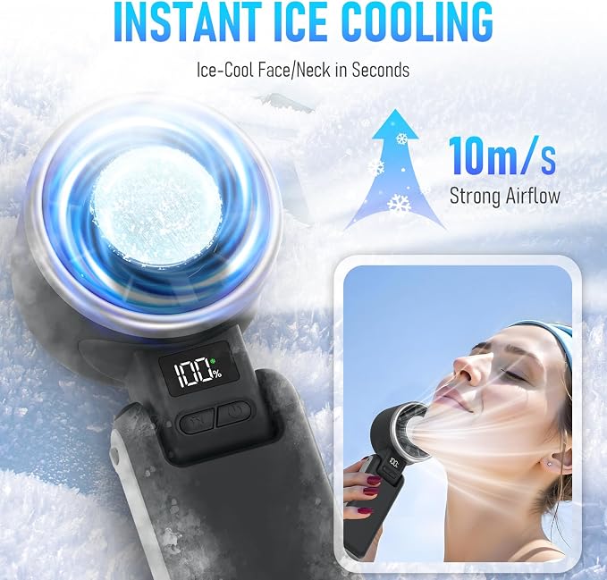 PlayHot Portable Handheld Cooling Fan, Travel Essentials, Gifts for Women | Instant Cooling, 10m/s Airflow, 5-Speed, 10H Max, USB-C Rechargeable, LED Display, 3-in-1 Foldable for Cruise, Beach Vacation - Image 2
