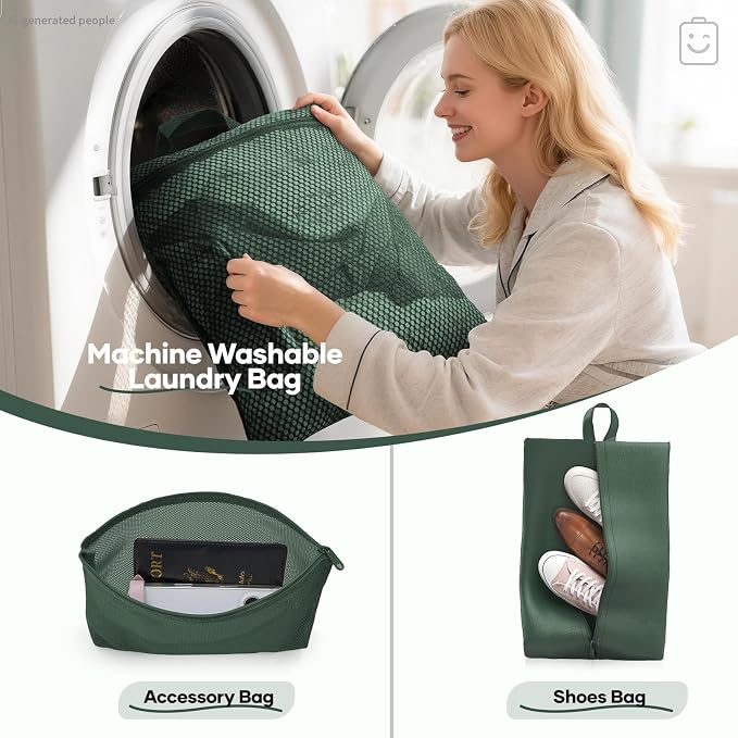 Veken 11 Set Compression Packing Cubes Garment Bags for Travel Essentials,Compressible Expandable Luggage Organizer Bags for Clothing,Space Saver Bags with Over 1000 pcs of Mesh Holes(Dark Green) - Image 7