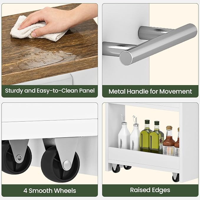 Slim Storage Cart, Slim Storage Rack on Wheels, Rolling Trolley with Handle, Storage Organizer, for Kitchen, Dining Room, Living Room, Laundry Room, White and Walnut MTC01WL - Image 6
