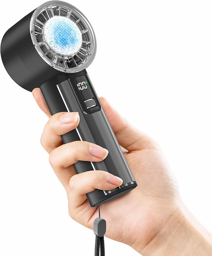 Handheld Fan with Ice Cooler, Mini Portable Fan Rechargeable, 18Hrs Cooling, 0-100 Adjustable Speed, Small Yet Powerful, Personal Hand Fans for Travel, Beach, Outdoor, Makeup, Gifts for Women by COMLIFE