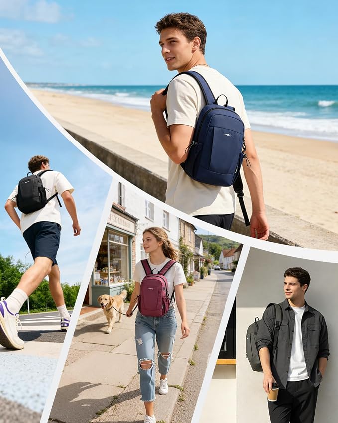 ECOHUB Mini Anti-Theft RFID Backpack for Women and Men, Water-Resistant, Lightweight Travel Daypack with iPad Sleeve, Key Holder, 9 Pockets, Daily Short Trips, Black | 10L RFID Blocking Backpack for Men Lightweight&Small Daypack with 9 Pockets,Water Re... - Image 8
