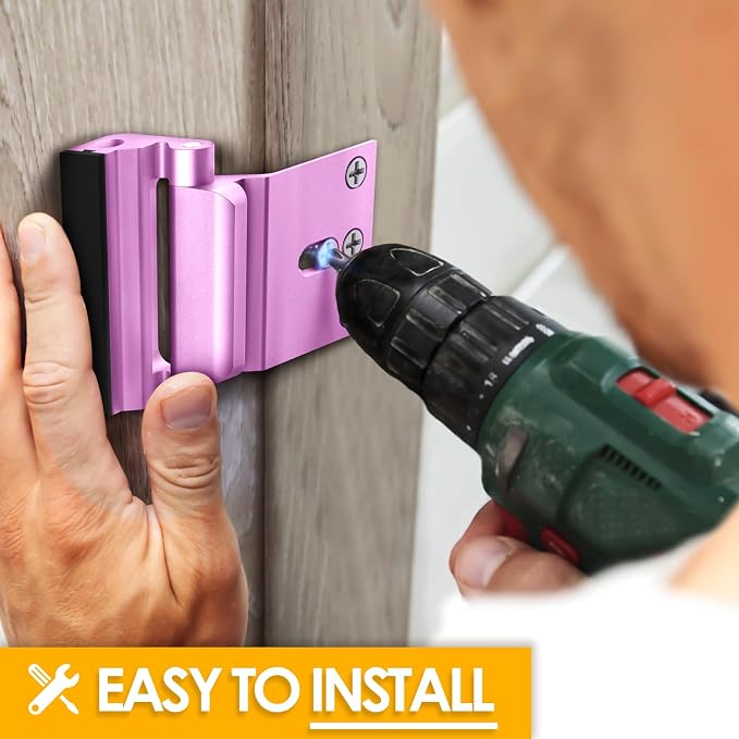 Door Reinforcement Lock Withstands 800 lbs of Force - Pink Door Lock Latch | Drilling Required Extra Proof Door Lock for Kids Safety, Prevents Unauthorized Entry Add a Door Security Lock for Home Safety - Image 3