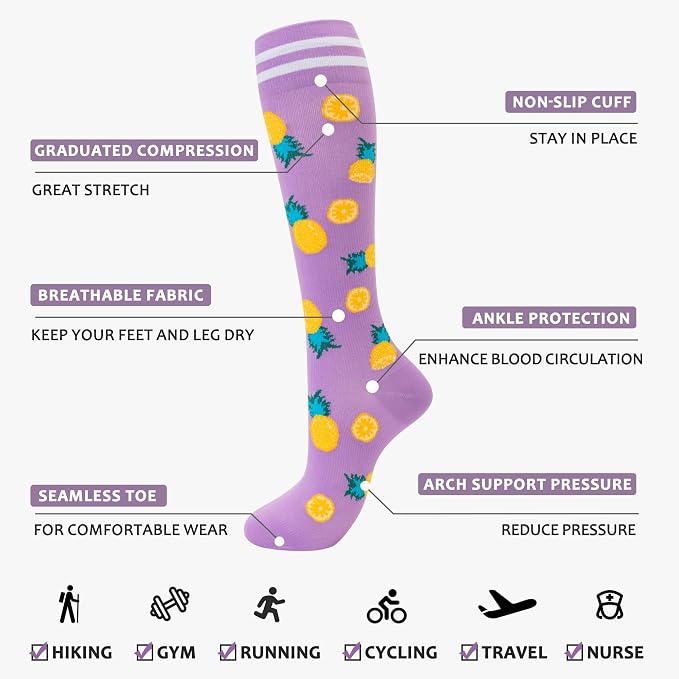 fenglaoda Compression Socks Women Men 4 Pairs, Knee High Support Socks for Running, Sports, Travel, Flight, Nurse - Image 3