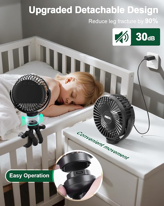 FRIZCOL Portable Stroller Fan, Use As Power Bank, 65H 12000mAh Battery Operated Fan Flexible Tripod Baby Car Seat Fans with Timming, Personal Mini Handheld/Desk/Small Clip On Fans For Stroller - Image 4