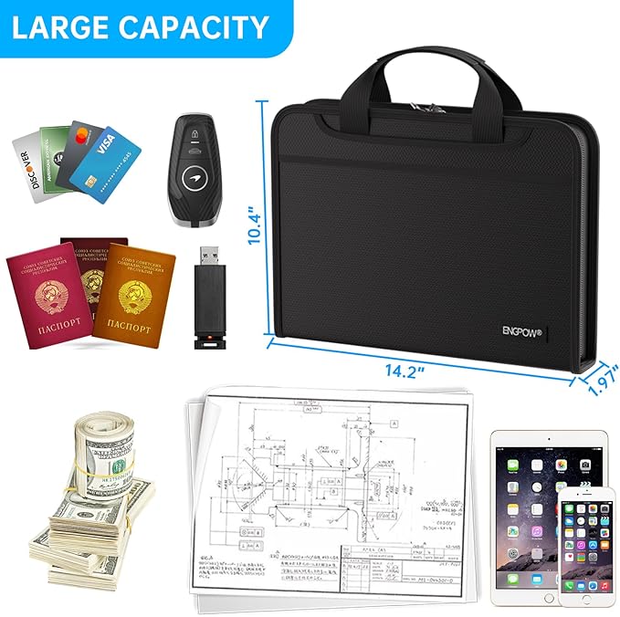 ENGPOW Accordion File Organizer, Fireproof Expanding File Folder with 13 Pockets Document Organizer with Handle & Labels, Portable Home Travel Safe Storage for Letter A4 Files and More, Black - Image 5