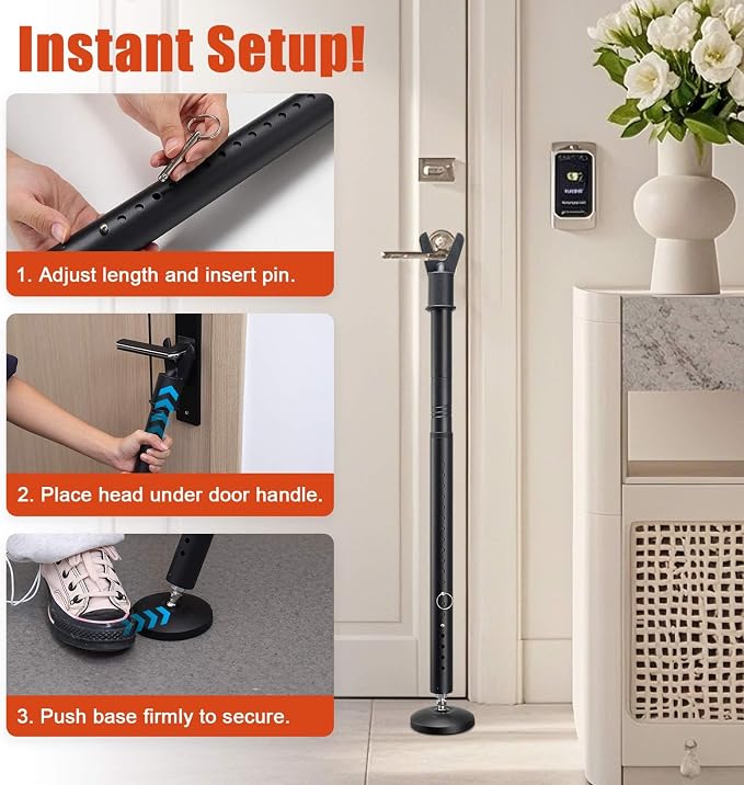 2 Pack Door Security Bar - Upgraded 360° Pivoting Anti-Slip Base,Heavy Duty Burglar Door Stopper Stick,28-52" Adjustable Barricade Safety Jammer Stoper for Front Door Patio Sliding Glass Window - Image 6