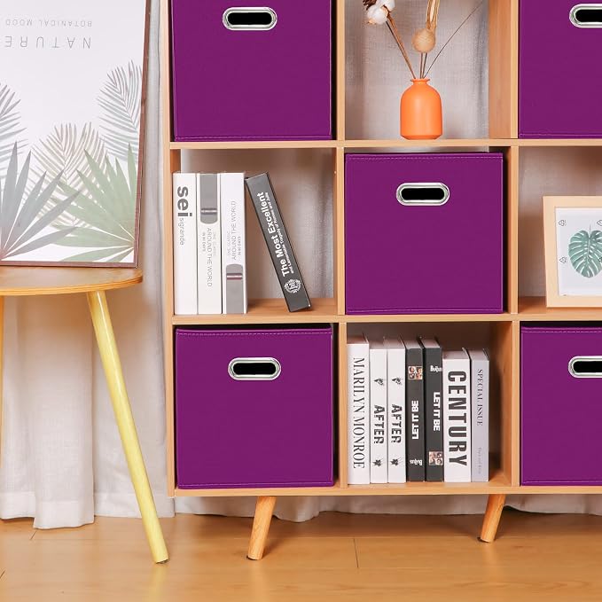 Fabric storage bins Cubes, Fabric Cube Organizer with Handle, Foldable Cube Bins for Cloth or Accessary Storage, 11x11x11, Set of 3, (Purple) - Image 3