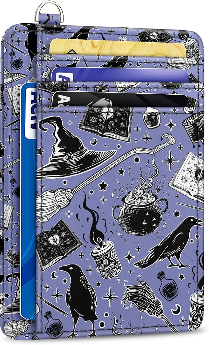 Yonlevres Goth Credit Card Holder Slim RFID Wallet Women Small Travel Funny | Front Pocket, Handy, RFID Blocking, Woman Girls Ladies Gifts, D-ring for Keychain,Thin Mini Card Case, ID Window, PU Leather by Yonlevres