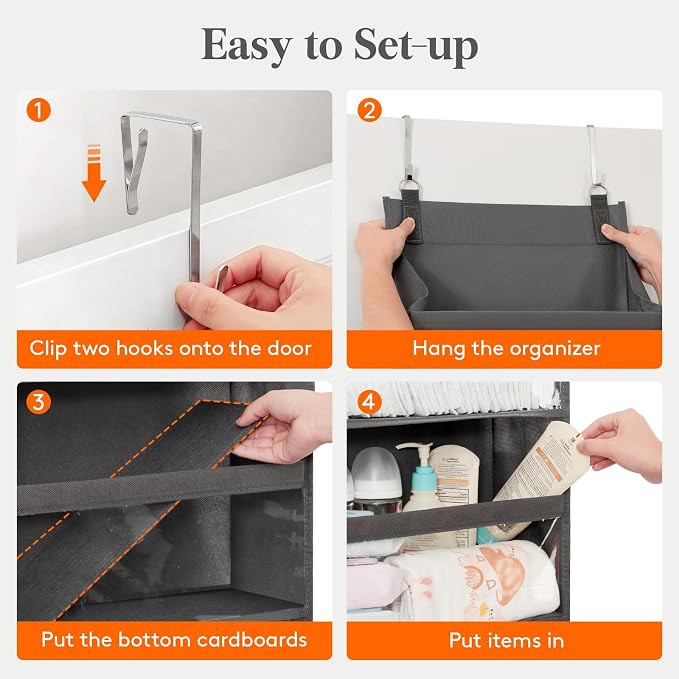 Lifewit 1 Pack Over the Door Organizer, 6 Section Clear Window Hanging Storage with 4 Side Pockets, Sturdy Anti Tilt 40 lbs Load Behind Door for Closet, Bedroom, Bathroom, Nursery, Dorm, Dark Gray - Image 7