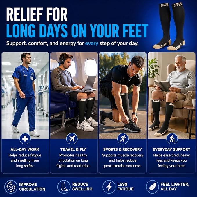 SB SOX Compression Socks for Men & Women (20-30mmHg) | Best Quality Compression Socks for Flying, Medical, Sports, Wide Calf Fit, Pregnancy, and Daily Wear. Trusted since 2016. - Image 5