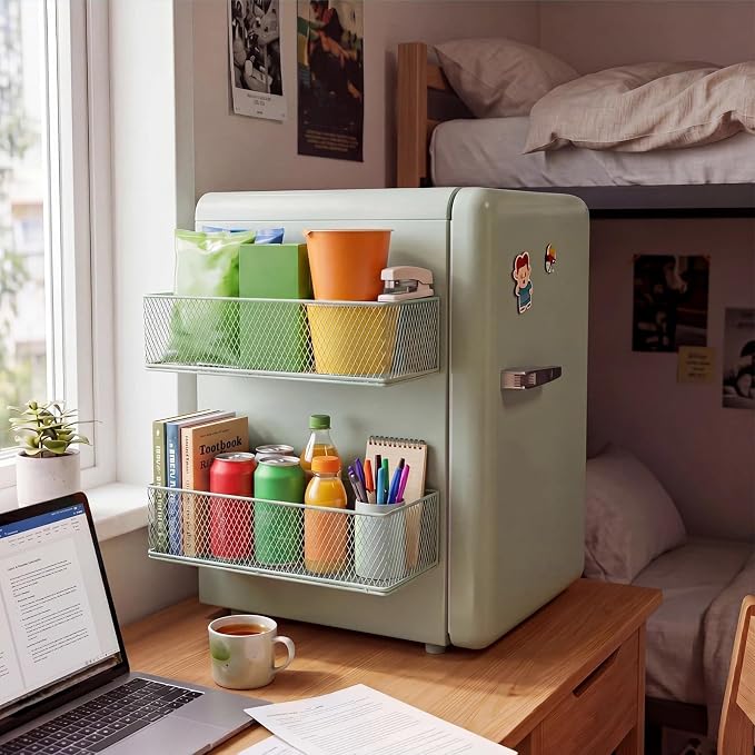 FoldTier 2 Pack Sage Green Magnetic Basket Dorm Mini Fridge Shelf Organizer Kitchen Storage Bin Container Spice Holder for Locker Refrigerator Pantry Dorm Essentials (13.8 x 3.1 x 4.9 Inch) - Image 6