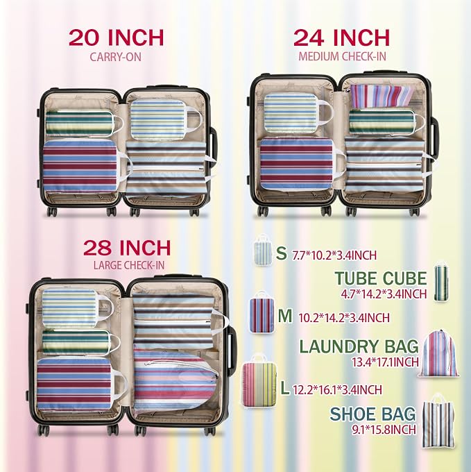 6 Pcs Compression Packing Cubes for Travel, Waterproof Luggage Organizer Washable Storage Bags Set - Packaging Cubes for Backpack Travel and Carry-Ons - Image 3
