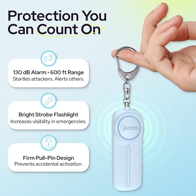 Personal Safety Alarm Keychain for Women, 130dB Panic Pin Siren, Blue | LED Light, Self-Defense Protection Device, Emergency Whistle Alternative for College, Travel, and Night Walk - Image 2