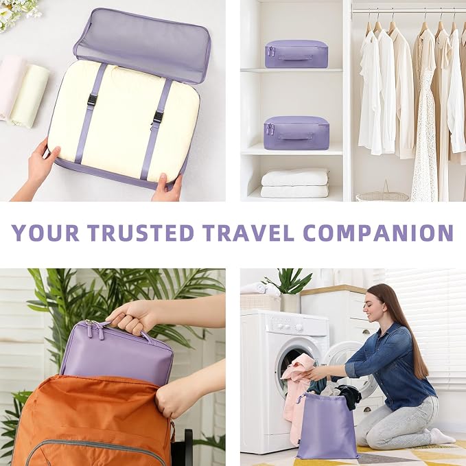 BAGAIL 8 Set Packing Cubes Luggage Packing Organizers for Travel Accessories-Dusty Purple - Image 7