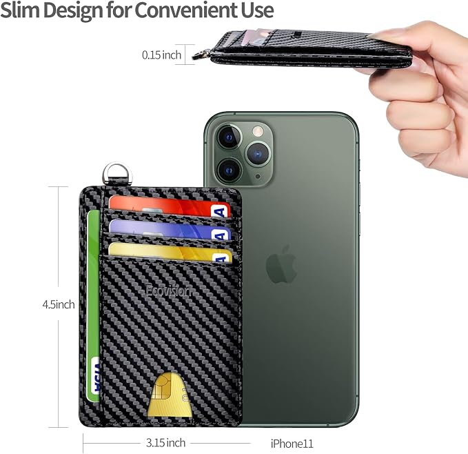 Slim Minimalist Front Pocket Wallet, RFID Blocking Credit Card Holder Wallet with Detachable D-Shackle for Men Women - Image 7