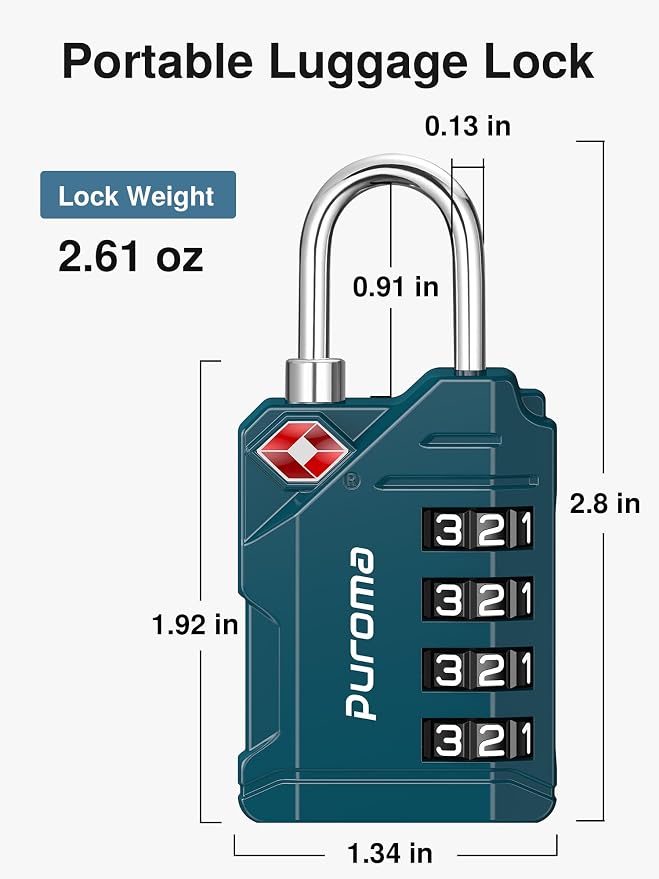 Puroma TSA Approved Luggage Locks, 2 Pack 4 Digit Resettable Travel Combination Code Lock with Zinc Alloy Body for Suitcase, Backpack, Laptop Bag, Gym Locker, Toolbox (Peacock Blue) - Image 7