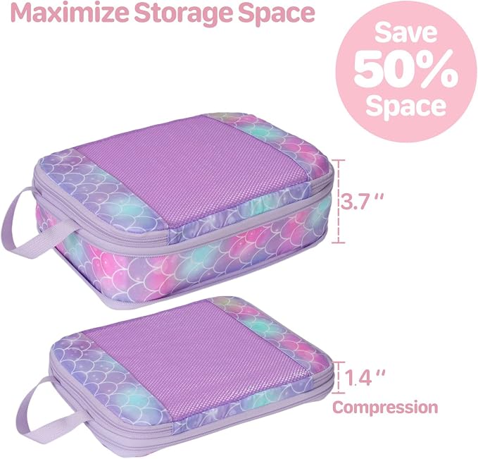 Kids Compression Packing Cubes - 4 PCS Sets, Purple Memarid | Water Resistant 4 Piece Set with Shoe Bag, Toddler Suitcase Organizer Set, Expandable Storage for Luggage - Image 5