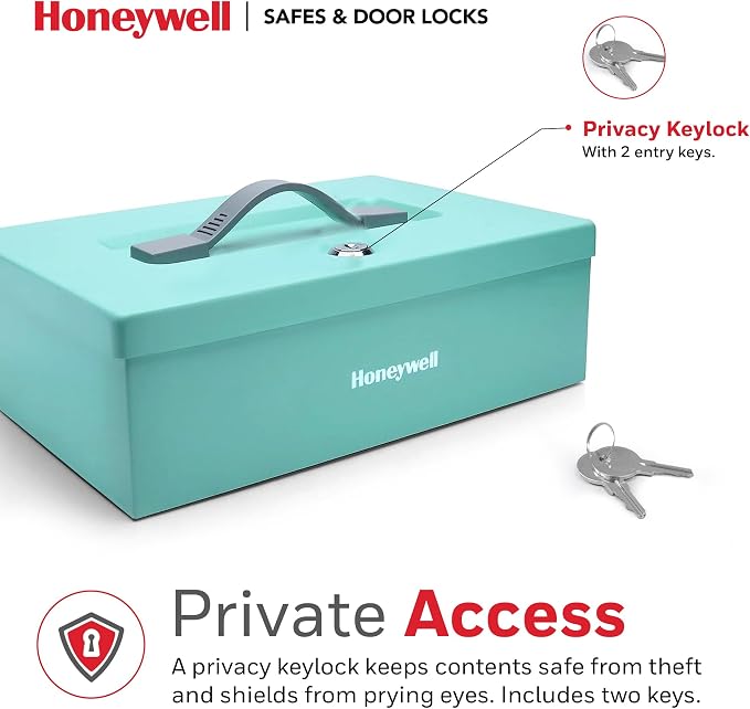 Honeywell Safes & Door Locks - Small Safe Box for Home - Fire Resistant Documents Lock Box with Keys - Steel Security with Key Lock for Personal Items, Jewelry, Money - 0.17 Cubic Feet - Teal - 6124TL - Image 5