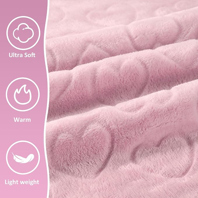Travel Blanket, Airplane Blanket, Ultra-Soft, Warm & Lightweight, 65x40 in, Outdoor Blanket Essentials for Women, Men & Kids, Included Eye Mask, Luggage Sleeve & Backpack Clip Heart Pink - Image 3