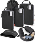 BAGSMART Compression Packing Cubes with Fillable Neck Pillow for Clothes | 1 Wearable Neck Pillow & 5 Travel Bags to Avoid Baggage Fees, Durable, Tear Resistant Washable Taslan Fabric with Card Slots by BAGSMART