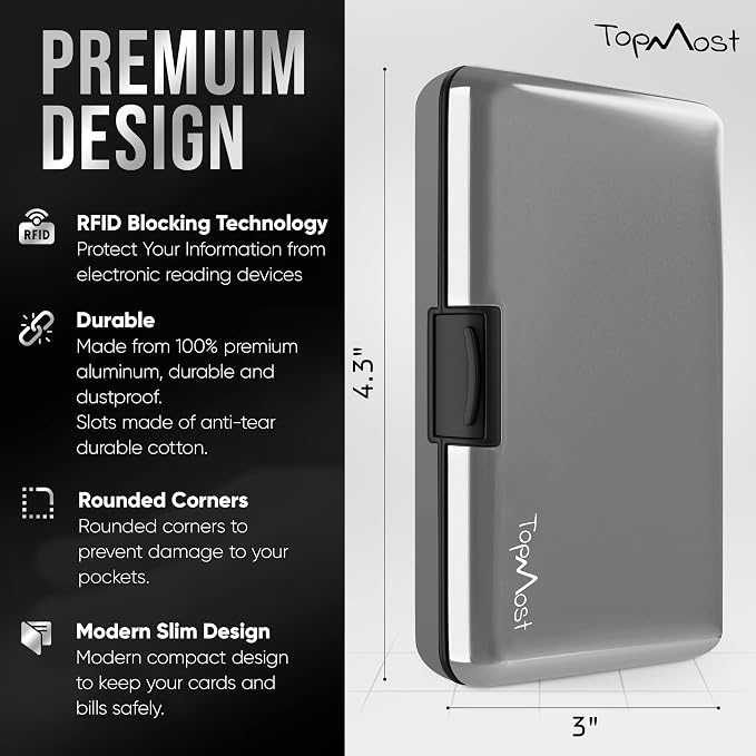 TopMost Aluminum Wallet, Card Case Wallet, Metal RFID Credit Card Holder for Men & Women, 6 Cotton Slots for 10-12 Cards And Bills, Rfd Protective - Image 2