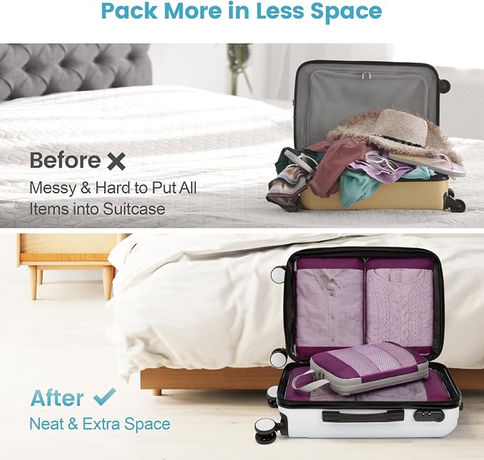 Cambond See Through Mesh Compression Packing Cubes - 4 Piece Expandable Space Saving Packing Cubes for Travel, Lightweight Travel Bags Luggage Packing Organizer Essentials for Suitcases, Purple | Keep Clothes Sorted, See Through Mesh helps quickly find... - Image 3