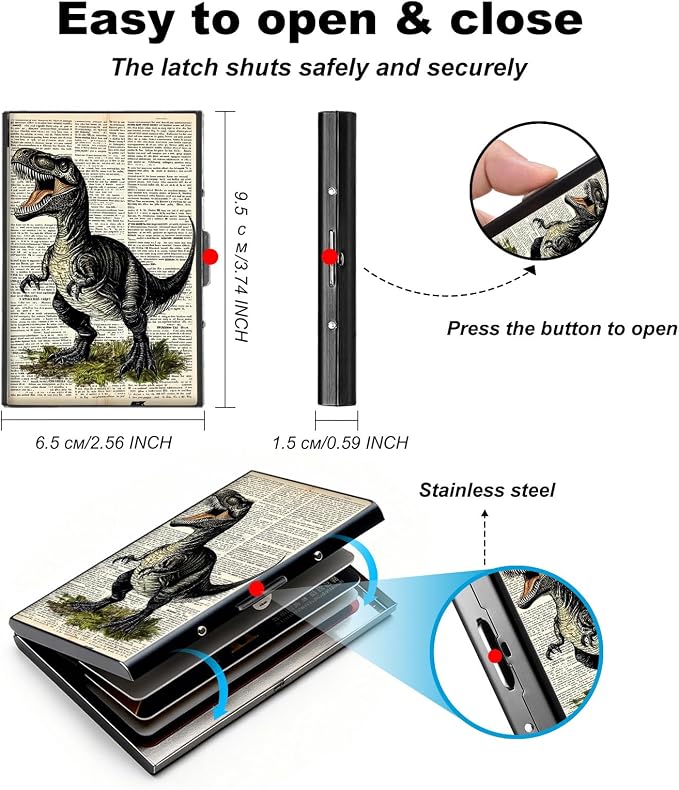 Metal Wallet,Credit Card Holder for Women,Slim RFID Blocking Credit Card Holder Thin Aluminum Wallet ID Case,6 Slot Business Mini Hard Metal Case for Women/Men,Cute Dinosaur Paper - Image 5