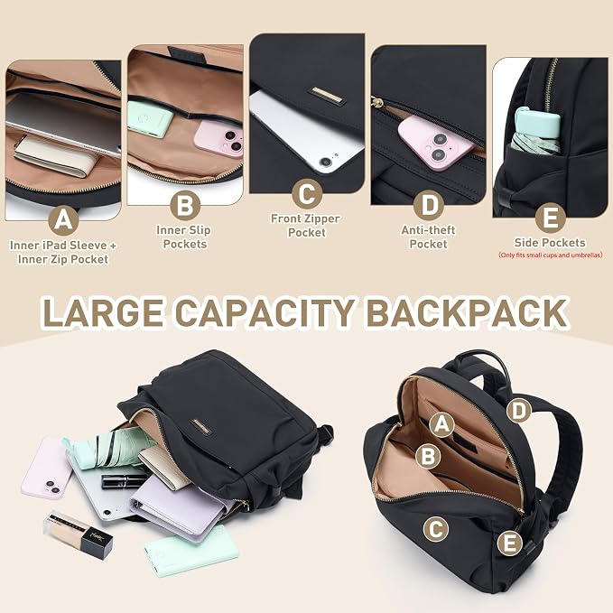 Mini Backpack for Women Small Backpack Purse Cute Stylish Lightweight Daypack for College Work Travel Party,12.9Inch,Classic Black - Image 4